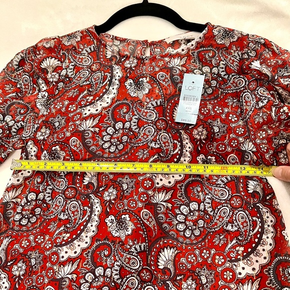 Loft Babydoll Long Sleeve Dress Silver Sparkle Paisley Short New Size XXS Petite - Picture 14 of 14